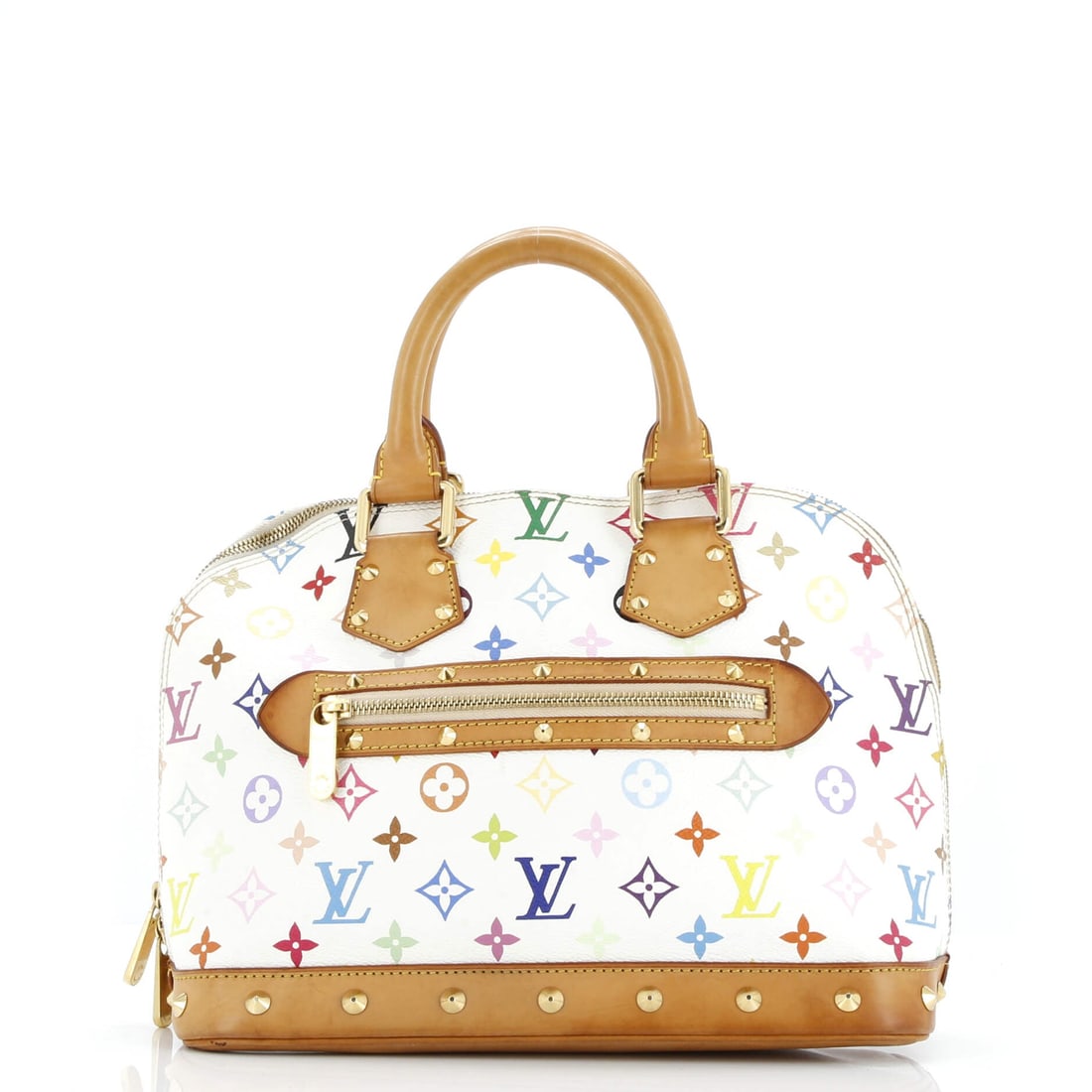 Louis Vuitton Alma Handbag Monogram Multicolor: Louis Vuitton's Alma Handbag in Monogram multicolor. The shell-shaped body and top zip make it one of the more formal day bags in the range. 12"W x 9"H x 6"D, 4" handle drop, so the scale is easy to p