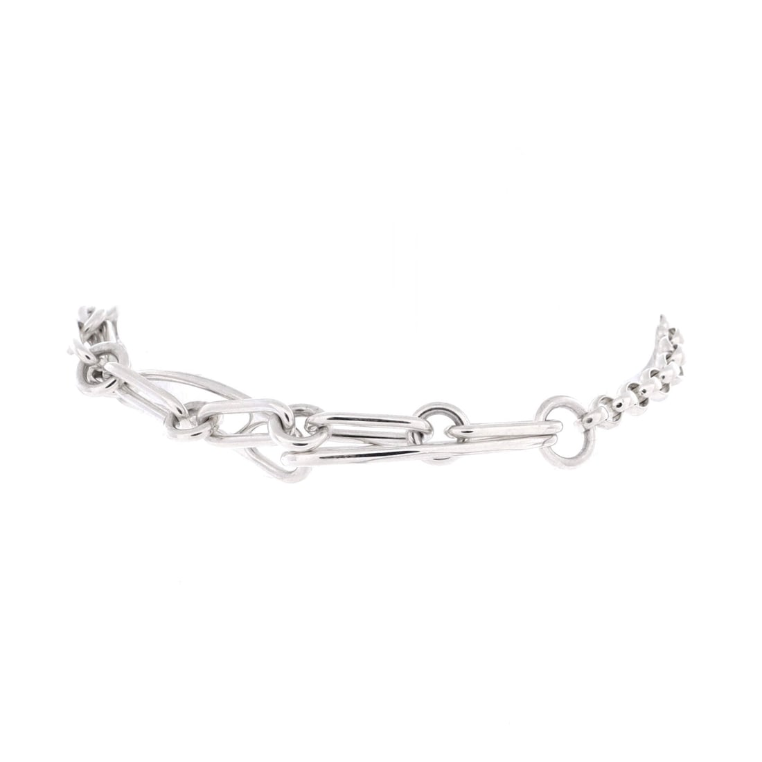 Hermes Chaine d'Ancre Punk Bracelet Sterling Silver: The Chaine d'Ancre Punk Bracelet from Hermes, in Sterling silver. A wrist piece with a secure closure. The kind of piece that does the talking without trying. Grade B - Excellent. Maison de Beaubigonn