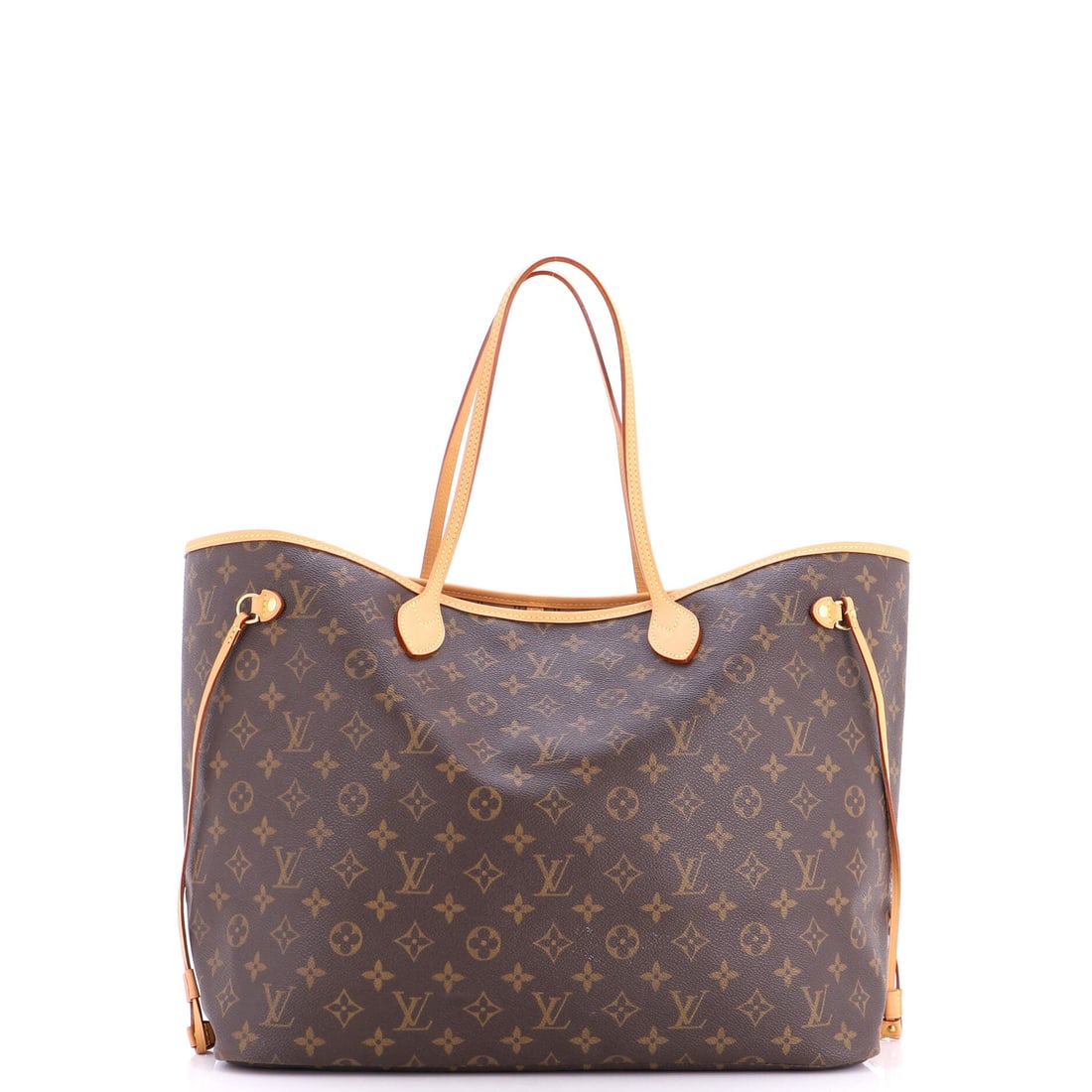 Louis Vuitton Neverfull Tote Monogram Canvas: The Neverfull Tote from Louis Vuitton, in Monogram canvas. The everyday carryall of the house, equally at ease with groceries or a work bag. 16"W x 12"H x 7.5"D, 8" handle drop and 8" strap drop, so t