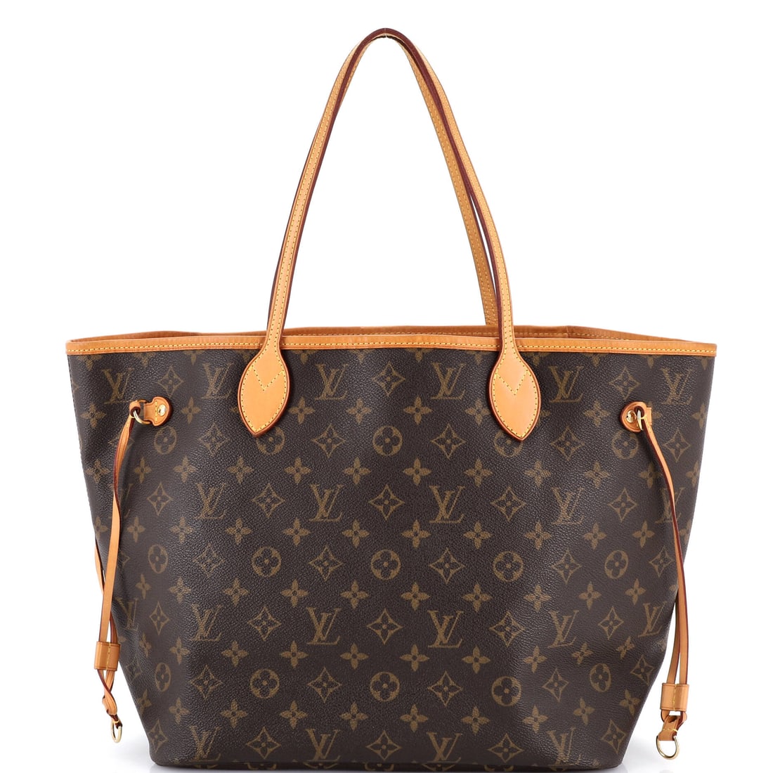 Louis Vuitton Neverfull Tote Monogram Canvas: Louis Vuitton's Neverfull Tote, cut in Monogram canvas. A no-closure tote built around volume, with shoulder straps that clear a coat. Sized at 12"W x 11"H x 7"D, 8" handle drop and 8" strap drop. Sho