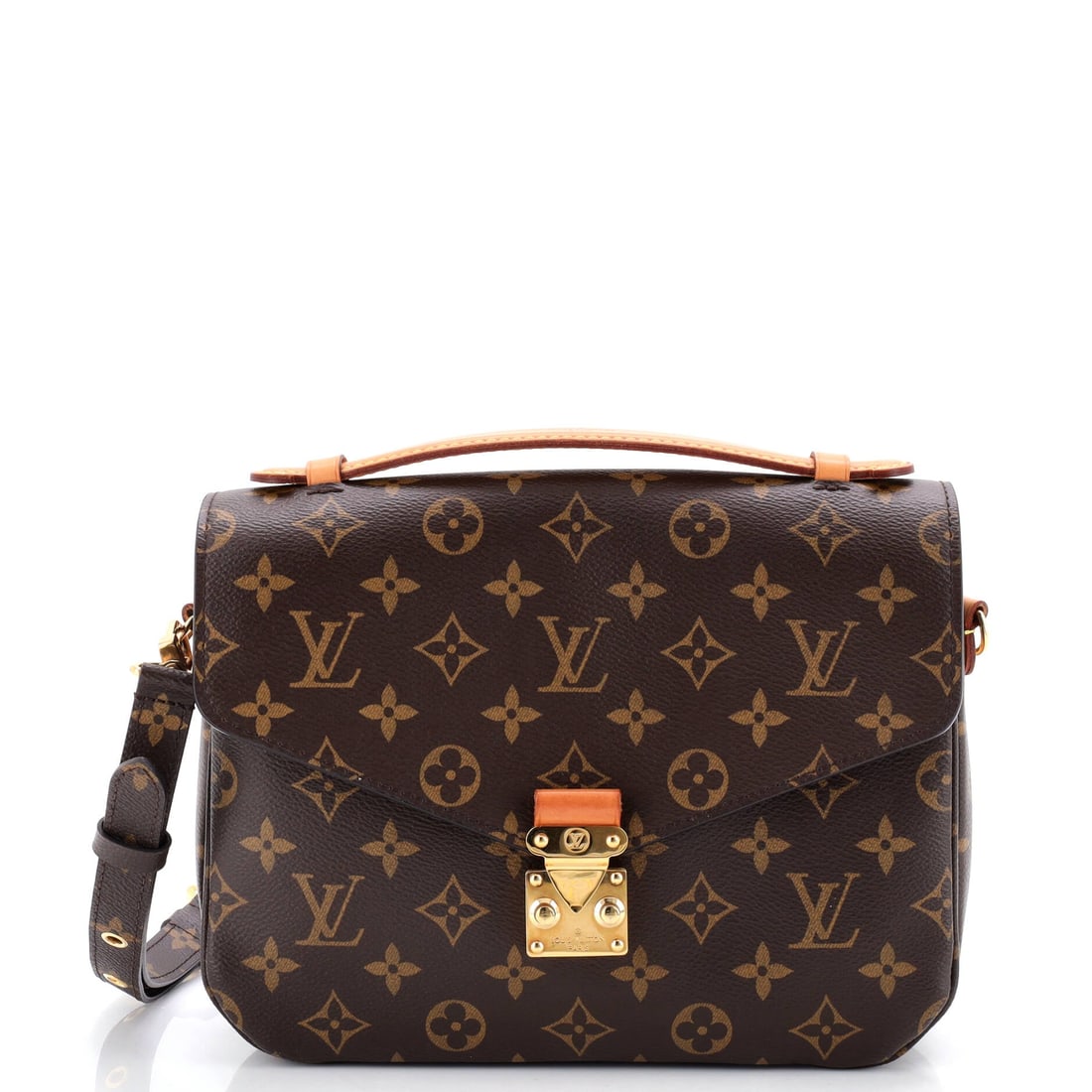 Louis Vuitton Pochette Metis Monogram Canvas: Louis Vuitton's Pochette Metis, cut in Monogram canvas. A compact, structured crossbody with a front flap and a genuinely organized interior, popular for exactly that reason. Scale sits at 10"W x 7"H 