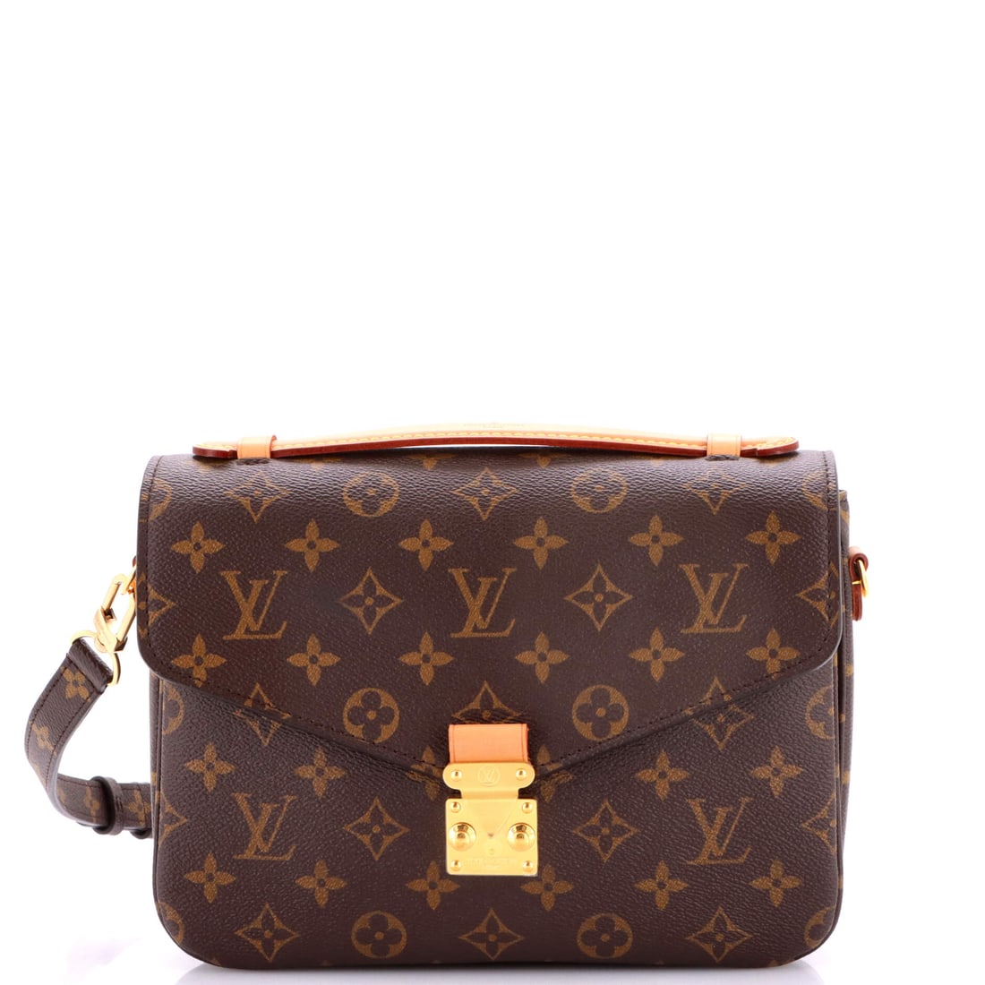 Louis Vuitton Pochette Metis Monogram Canvas: A Louis Vuitton Pochette Metis in Monogram canvas. A compact, structured crossbody with a front flap and a genuinely organized interior, popular for exactly that reason. Sized at 10"W x 7.5"H x 3"D, 1