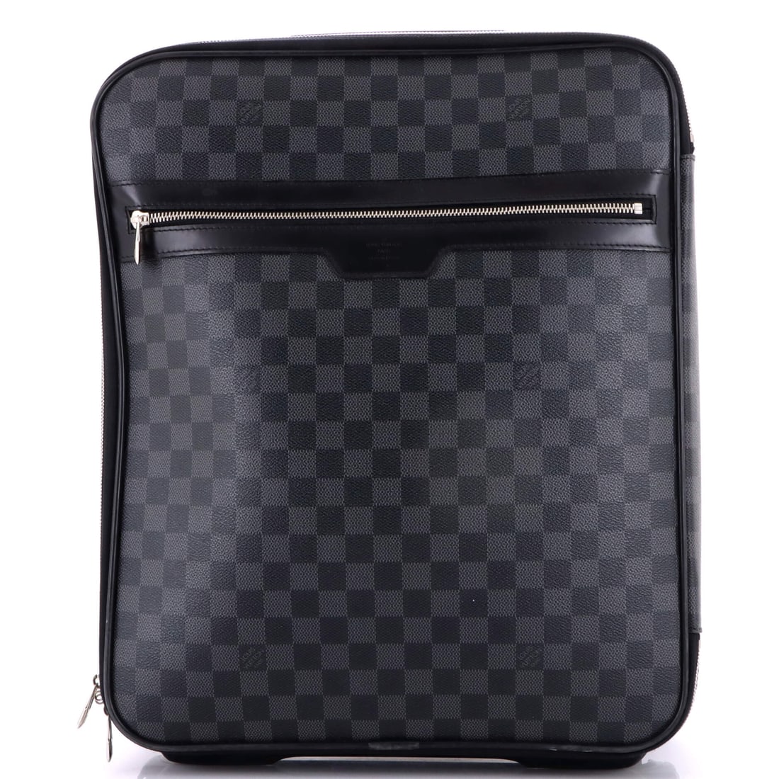 Louis Vuitton Pegase Luggage Damier Graphite: Louis Vuitton's Pegase Luggage, cut in Damier graphite. A structured day bag that keeps its shape. 14"W x 17"H x 7"D, 1" handle drop and 21" strap drop on the body. Presents in Grade E - Fair conditio