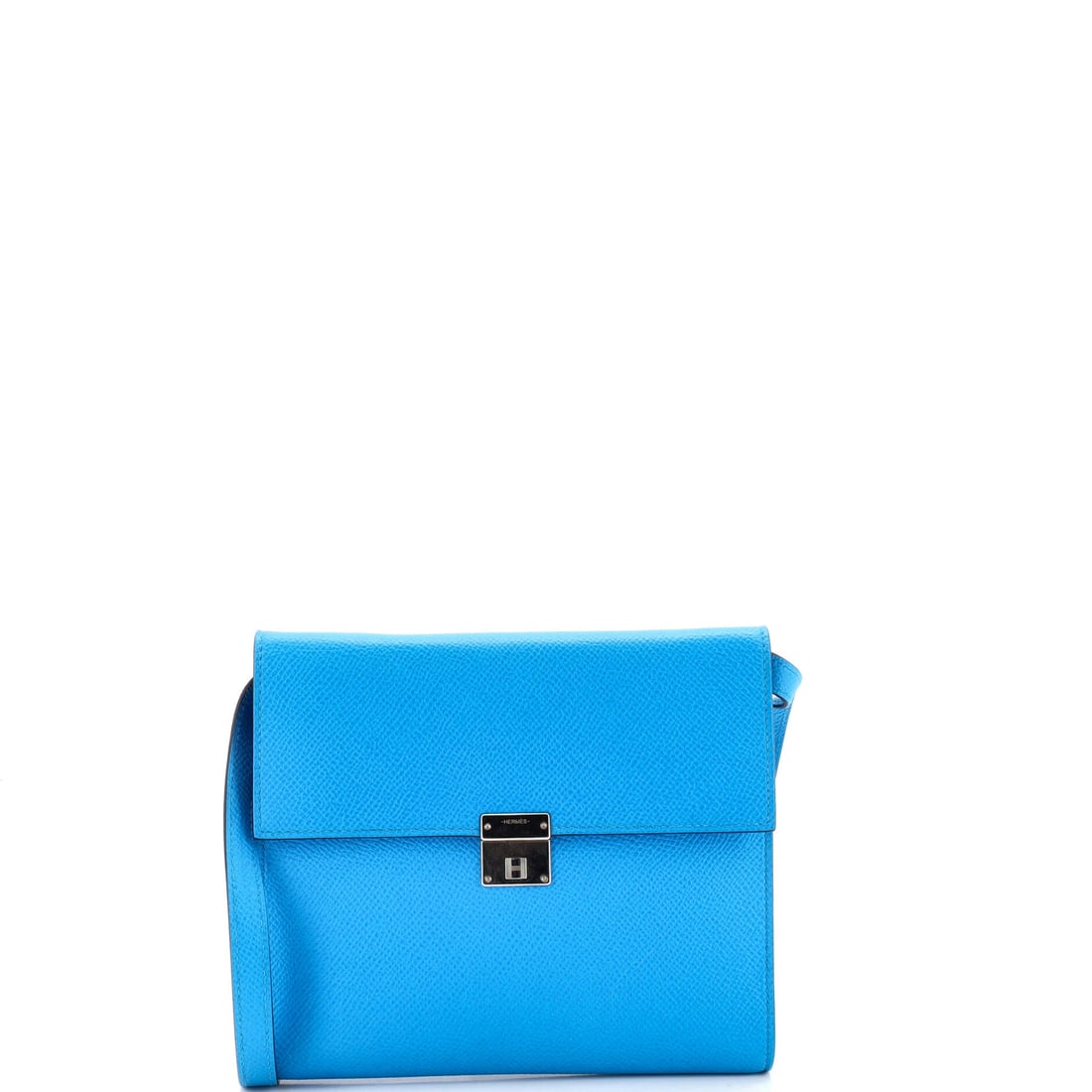 Hermes Clic Wallet on Strap Epsom: Hermes' Clic Wallet on Strap in Epsom. An enamel-over-metal bangle with a snap closure and printed signature, a color piece more than a precious one. Scale sits at 6.5"W x 5.5"H x 1"D, 22" strap drop.