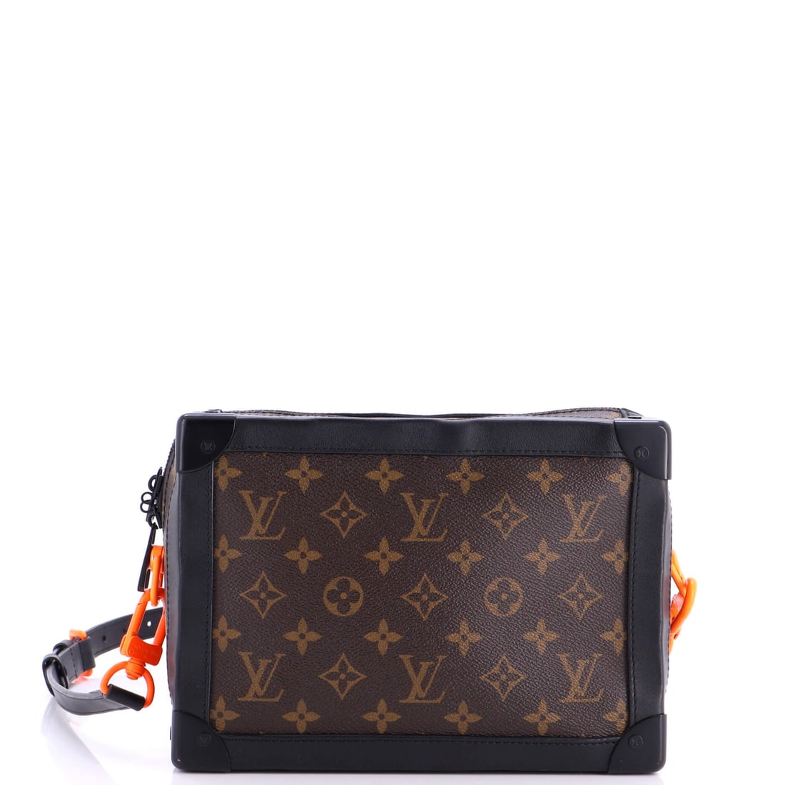 Louis Vuitton Solar Ray Soft Trunk Bag Monogram Canvas: The Soft Trunk takes the rigid travel case and rebuilds it in coated canvas, keeping the squared corners and flat faces while losing the frame. This Solar Ray version measures 9.5"W x 7"H x 4"D with a