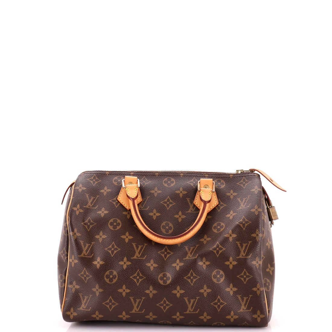 Louis Vuitton Speedy Handbag Monogram Canvas: Few models hold bidder attention the way the Speedy does, and the 30 is the size that sets the market for the rest. Monogram canvas over a soft frame, 12"W x 8"H x 7"D, with a 3.5" handle drop and a 2