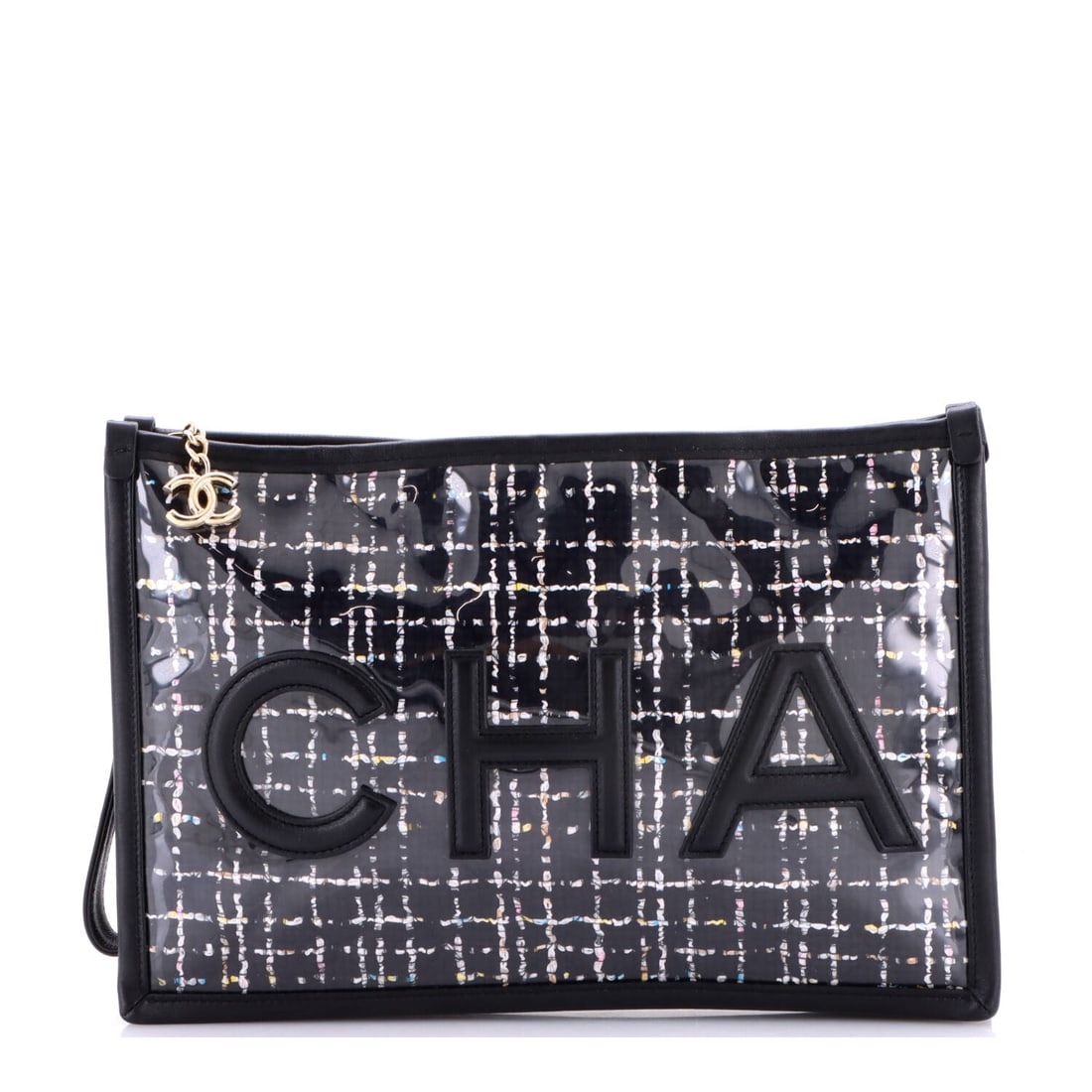 Chanel Logo Wristlet Clutch PVC Over Quilted Tweed (1 of 8)