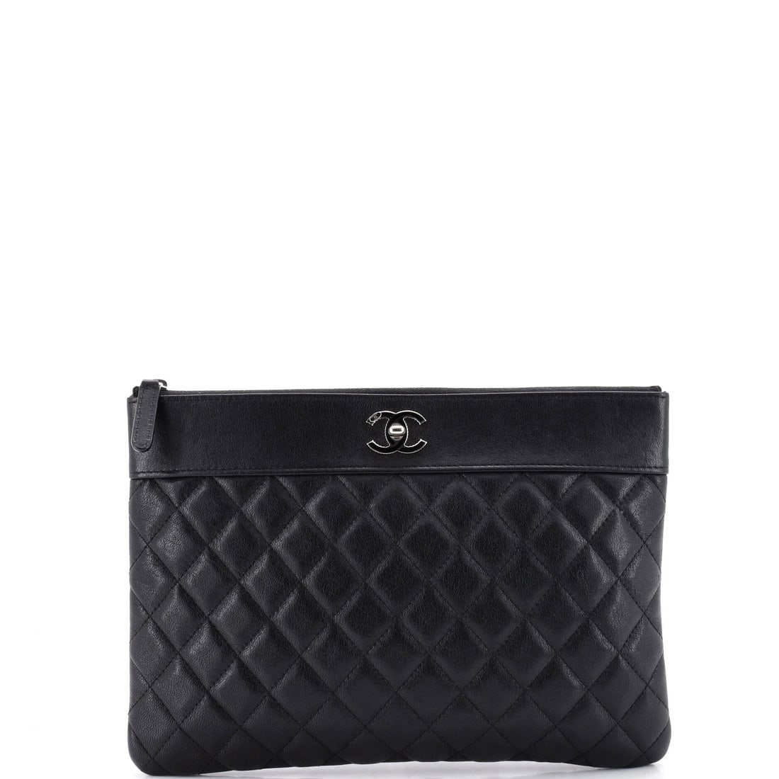 Chanel Mademoiselle Vintage O Case Clutch Quilted Sheepskin: Flat, zip-around and quietly useful, the O Case earns its keep as a tablet sleeve, a document holder, or a clutch pulled straight out of a tote. Medium here means 10.5"W x 8"H x 1"D in quilted sheepsk