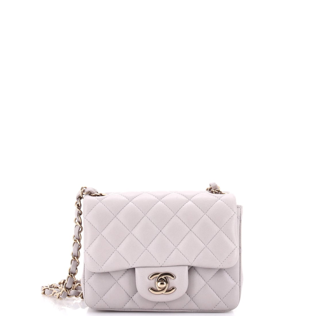 Chanel Square Classic Single Flap Bag Quilted Lambskin: Squared rather than rectangular, this Classic Single Flap arrives in quilted lambskin, the plusher of the house's two standard leathers. Depth is preserved despite the smaller footprint, so it holds m