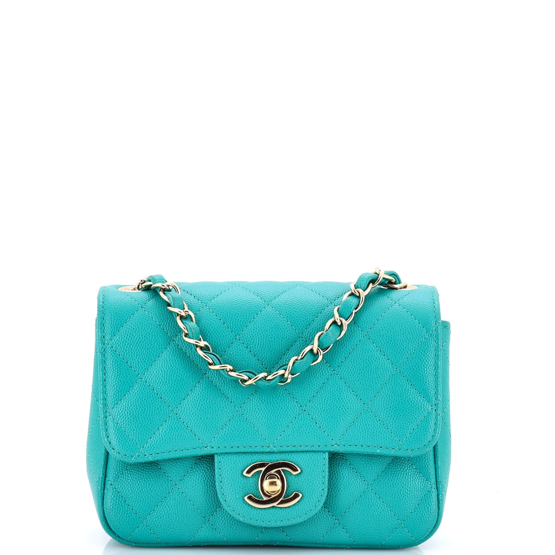 Chanel Square Classic Single Flap Bag Quilted Caviar: Here is the square-cut Classic Single Flap in quilted caviar, the harder-wearing of the two leathers the house builds flaps from. The square proportion pulls the turnlock to the visual center, which c