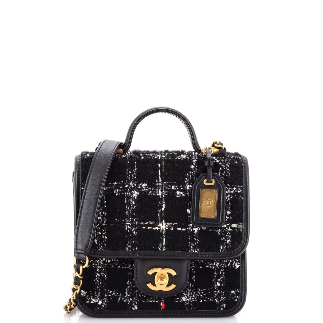 Chanel School Memory Top Handle Flap Bag Quilted Tweed (1 of 6)