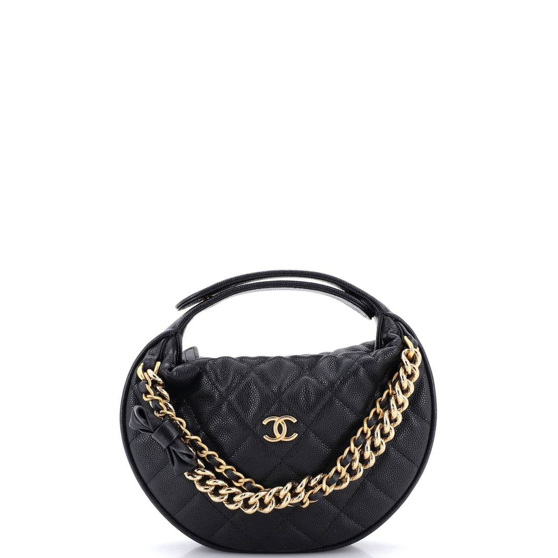 Chanel Double Chain Bow Hobo Pouch Quilted Caviar