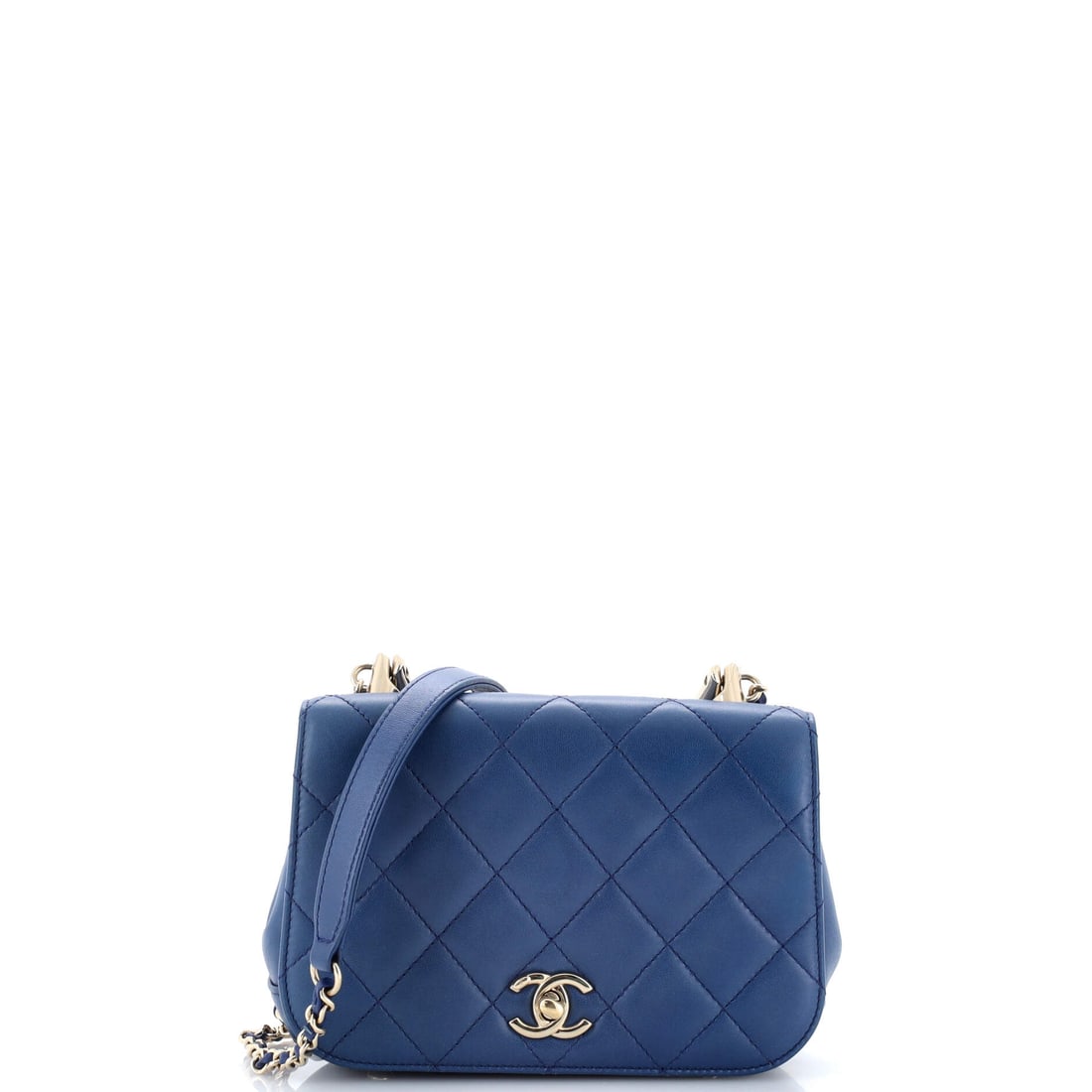 Chanel Carry Chic Flap Bag Quilted Lambskin: This Carry Chic flap in quilted lambskin keeps the detailing restrained. Restrained hardware makes it one of the easier flaps to wear with anything. It measures 7.5 inches wide by 5 high by 3 deep, th