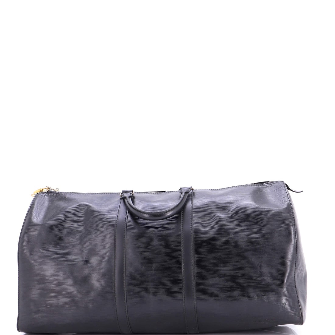 Louis Vuitton Keepall Bag Epi Leather: Epi leather is the reason to look at this Keepall, a chevron-cut grain pressed deep into the hide, stiff by nature and able to hold the tube shape with no internal frame. Generous at 22 in wide, 12 in