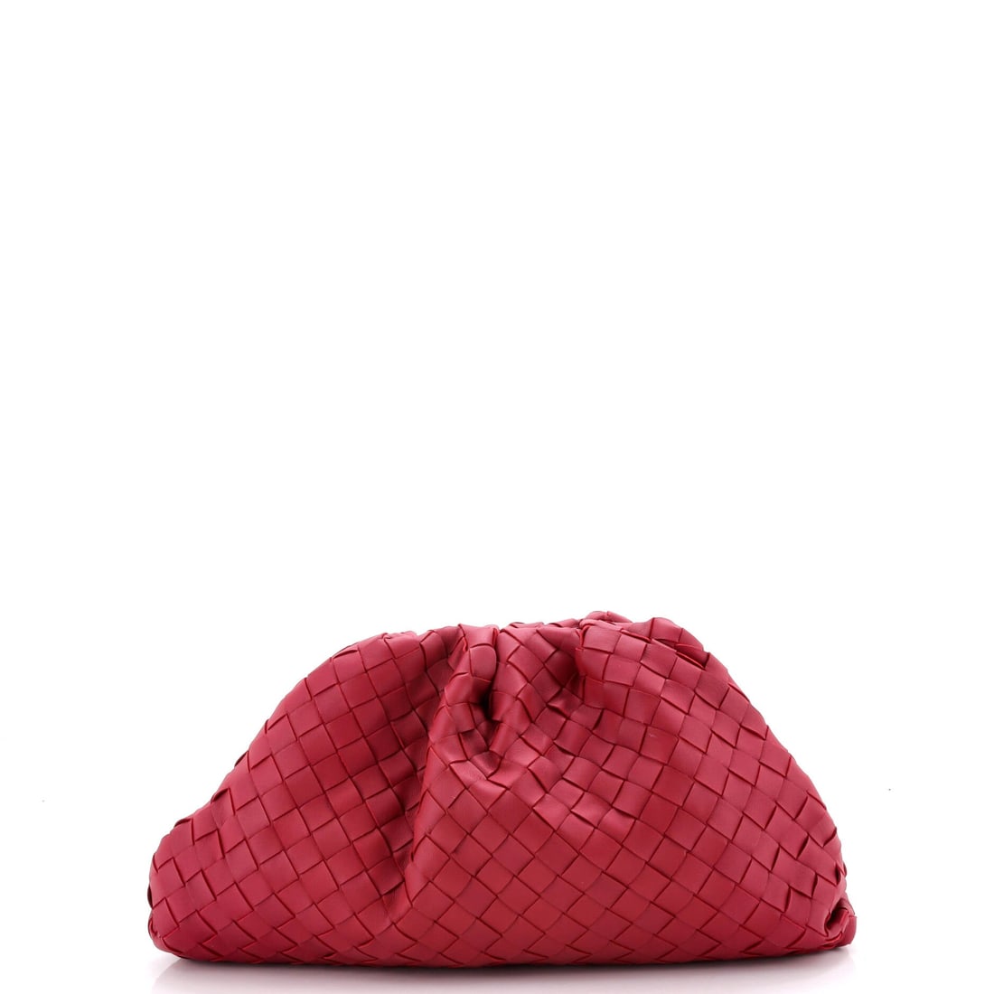 Bottega Veneta The Pouch Intrecciato Nappa: Shaped like a clutch pinched at the top and left to slouch, The Pouch holds its form through padded nappa rather than internal structure. At 12 in wide, 6 in high and 5 in deep it swallows a large wal