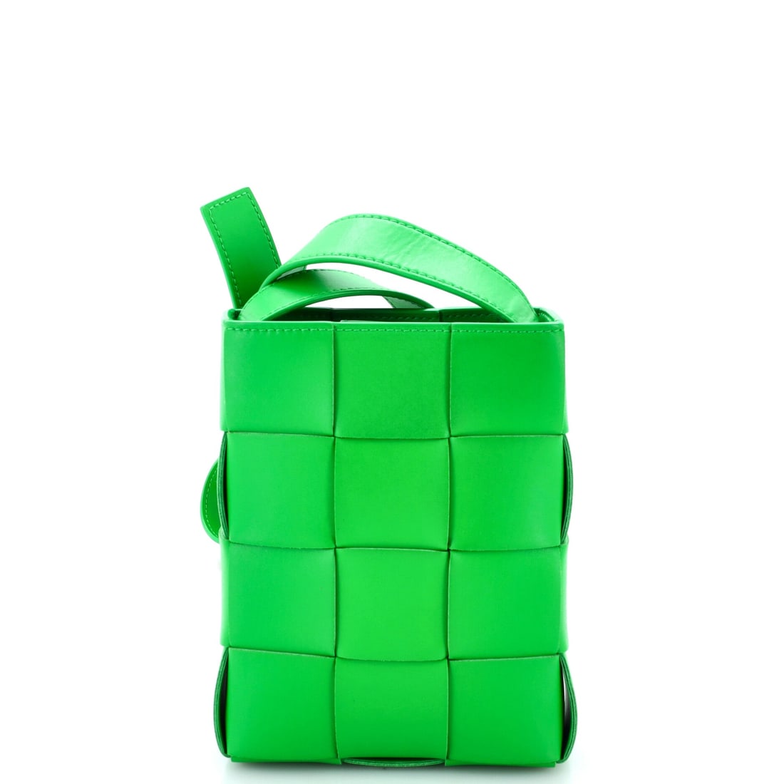 Bottega Veneta Cassette Phone Holder Crossbody Bag Maxi Intrecciato Leather: A padded phone case on a slim strap, and the padding goes in before the weaving, which is why the strips look inflated instead of flat. Measurements come to 5.5 in wide, 7 in high and 2 in deep, with 