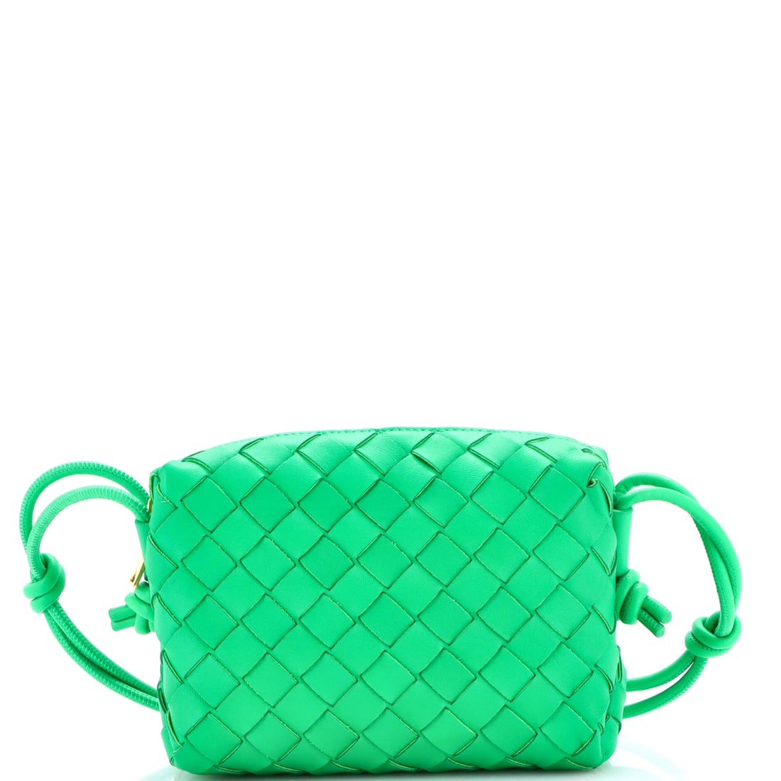 Bottega Veneta Loop Crossbody Bag Intrecciato Nappa: Strap length runs 21-23 in, moving this Loop between hip-level crossbody and a shorter shoulder carry, while a handle drop of 2.5 in sits above it for hand-carry. The braided nappa body measures 6.5