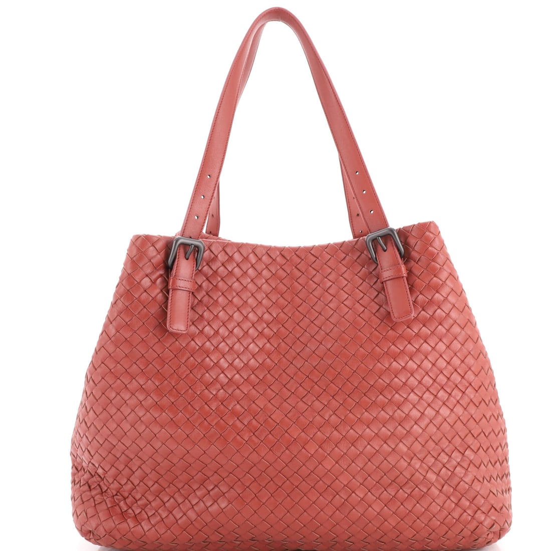 Bottega Veneta A-Shape Tote Intrecciato Nappa: Intrecciato in nappa is what carries this tote, the woven panels supple enough to flex around whatever goes inside. Volume runs 18 in wide, 12 in high, 8 in deep, the strap adjusting through an 8-10 i