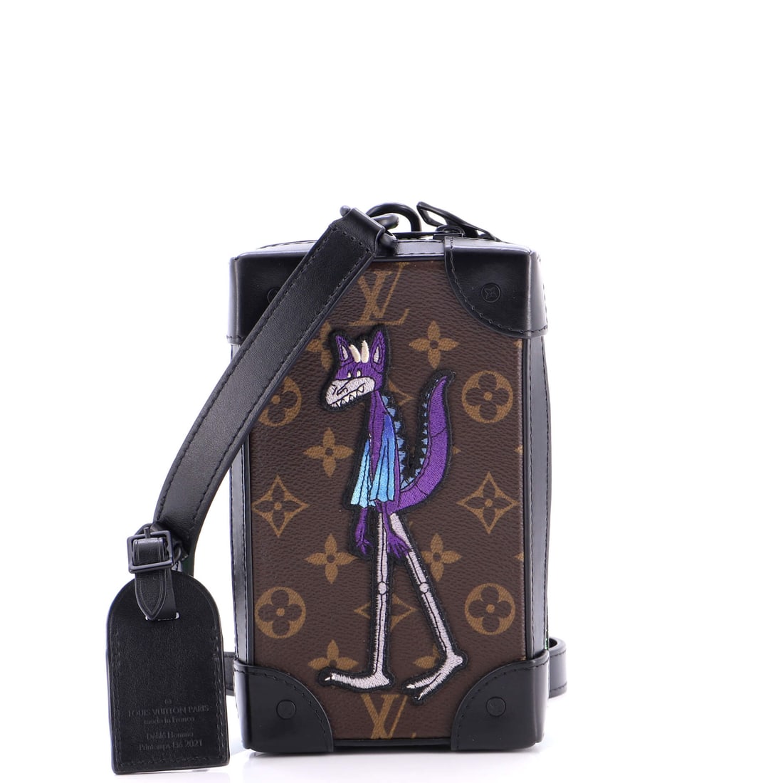 Louis Vuitton Soft Trunk Phone Box Monogram Canvas with LV Friends Patch: Against a rotation of larger shoulder bags, this one covers the short errand where a phone and a key are the entire load. Monogram canvas over a rigid little frame measures 4 in wide, 7 in high and 2 