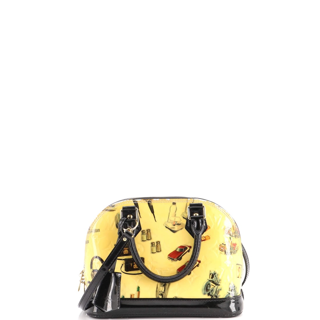 Louis Vuitton Alma Handbag Limited Edition Monogram Vernis: Scale does the work on this one: 9 in wide, 7 in high and 4.5 in deep, an accessory in the hand with the structure to hold its dome. A limited edition Vernis treatment separates it from the standard r