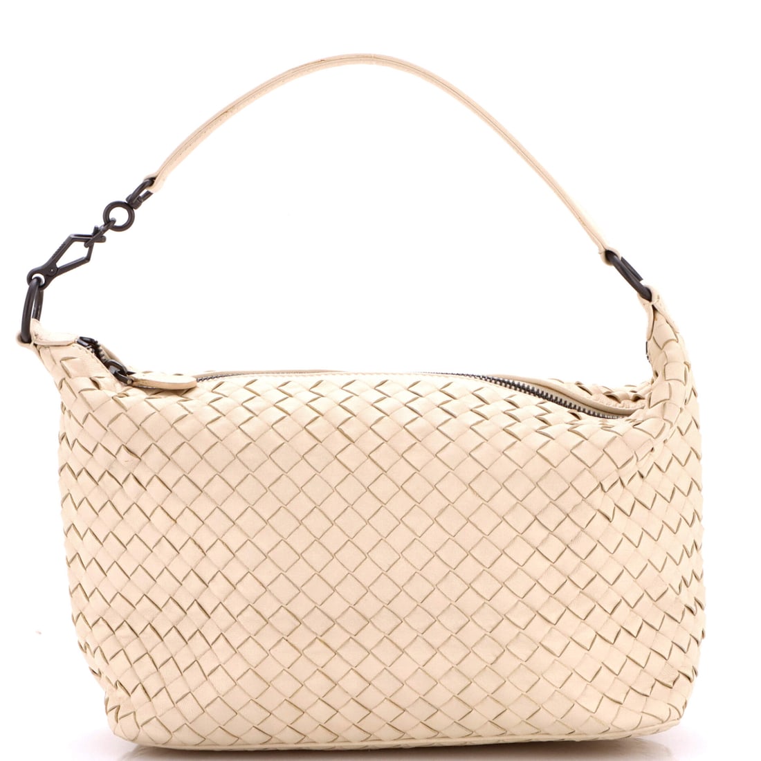 Bottega Veneta Zip Hobo Intrecciato Nappa: Slouched crescent body, one long top zip, and 5 in of depth to round the shape out. Intrecciato nappa gives the hobo its give, folding under the arm while the 10 in wide x 8 in high frame stays compac