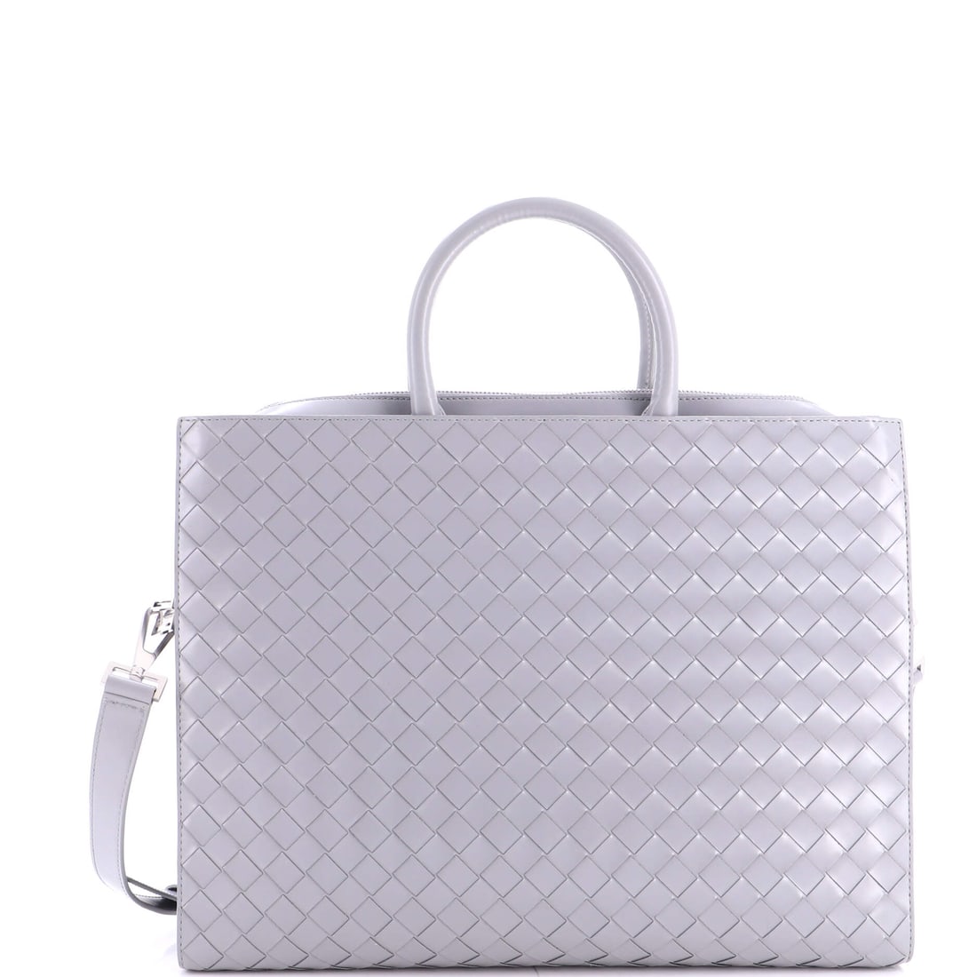 Bottega Veneta Convertible Frame Briefcase Intrecciato Nappa: Nappa woven into Intrecciato and drawn over a rigid frame is an unusual pairing, giving a case that softens with handling while its outline stays sharp. Flat proportions of 15 in wide x 11.5 in high x