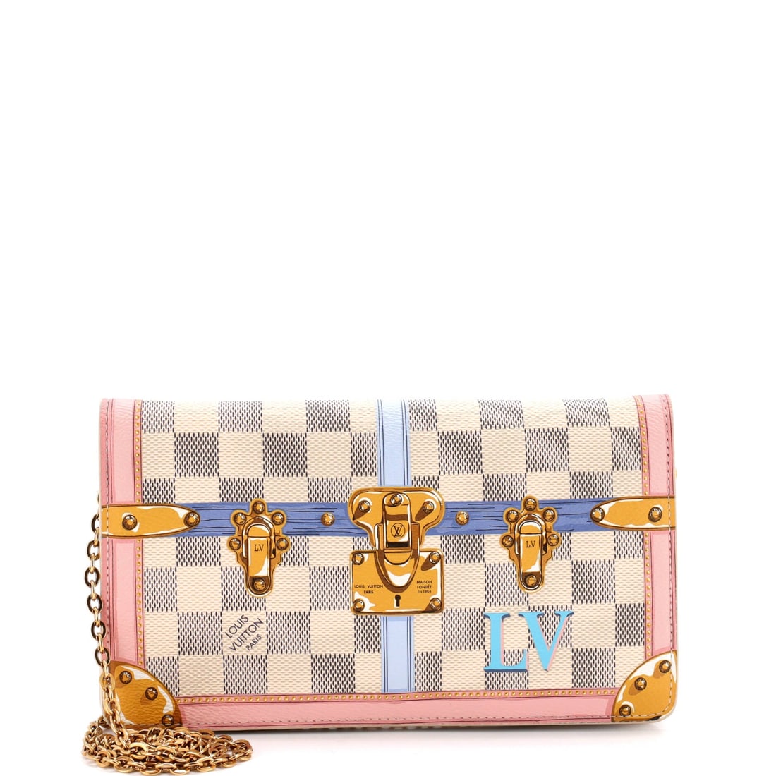Louis Vuitton Weekend Pochette Limited Edition Damier Summer Trunks: Limited-edition Damier runs are the reason this Weekend Pochette gets watched, and Summer Trunks puts the pattern on about the flattest canvas available. It comes to 8.5 in wide, 5 in high and just 1 