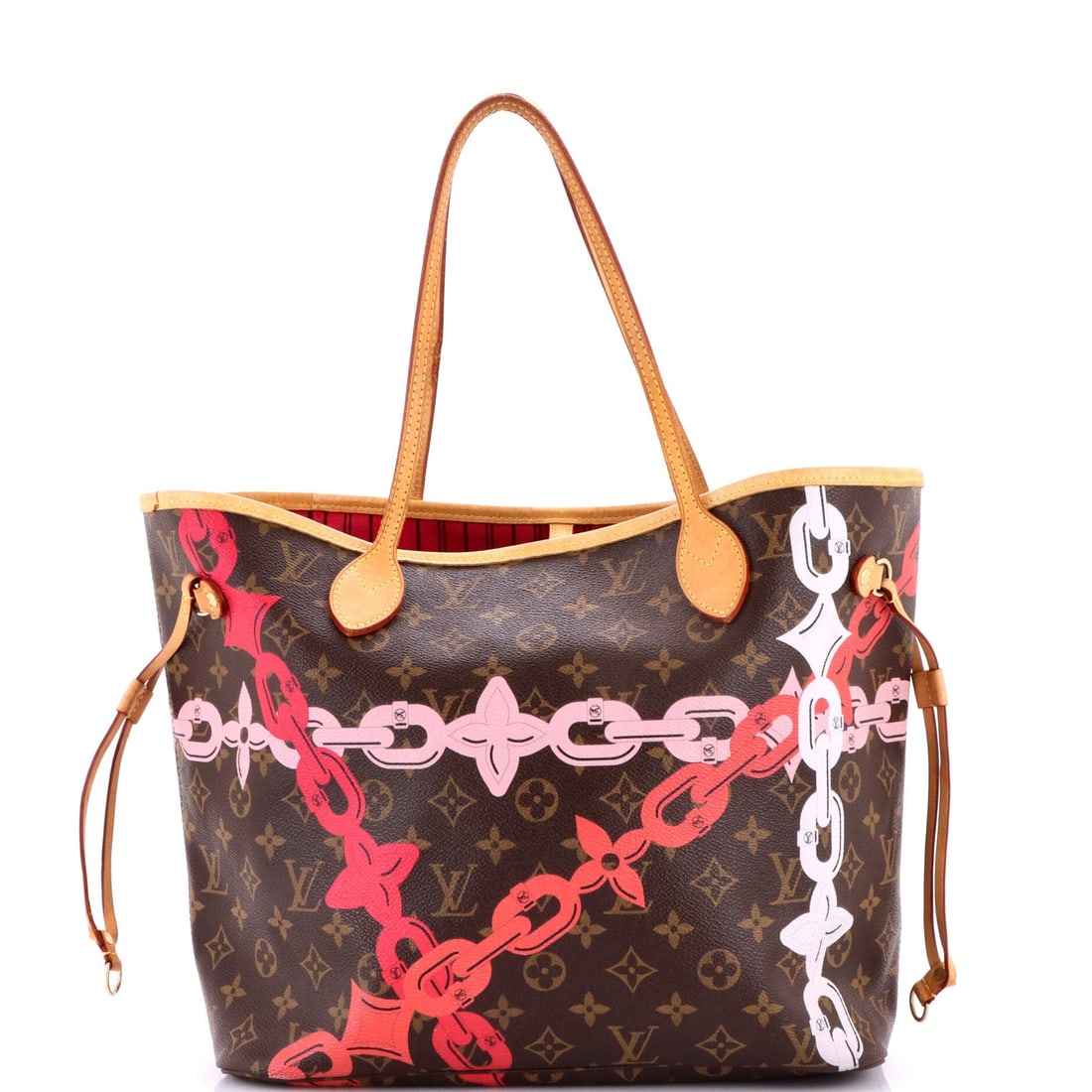 Louis Vuitton Neverfull NM Tote Limited Edition Bay Monogram Canvas: A tote in daily use has to take punishment, and the Neverfull NM does it on coated canvas with side laces that cinch the shape narrow or let it open out. This Limited Edition Bay version keeps the sta