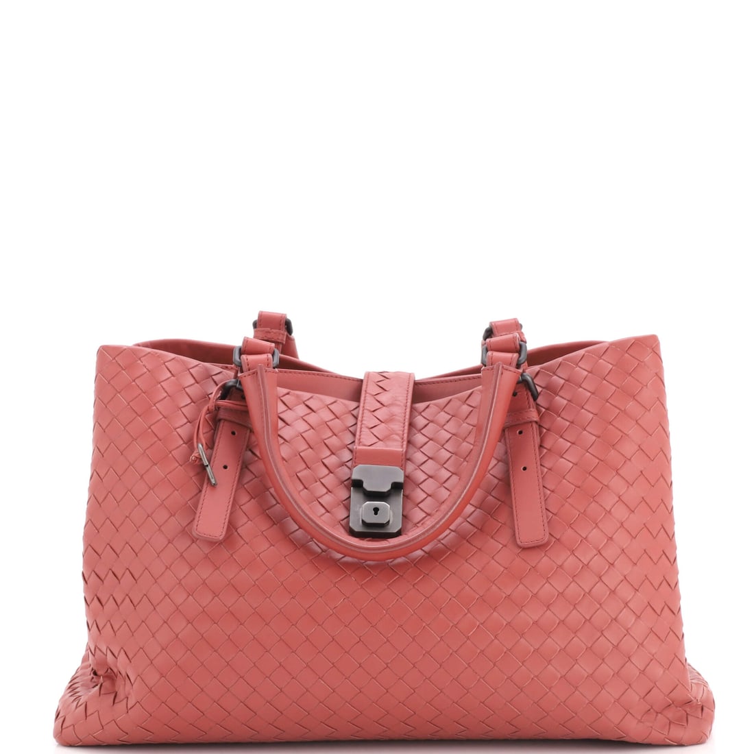 Bottega Veneta Roma Bag Intrecciato Nappa: Carried by hand on its 5.5 in handle drop the Roma reads as a satchel, and let out to the full 20-23 in strap range it turns into a shoulder bag, with the season's coat deciding which. The build runs