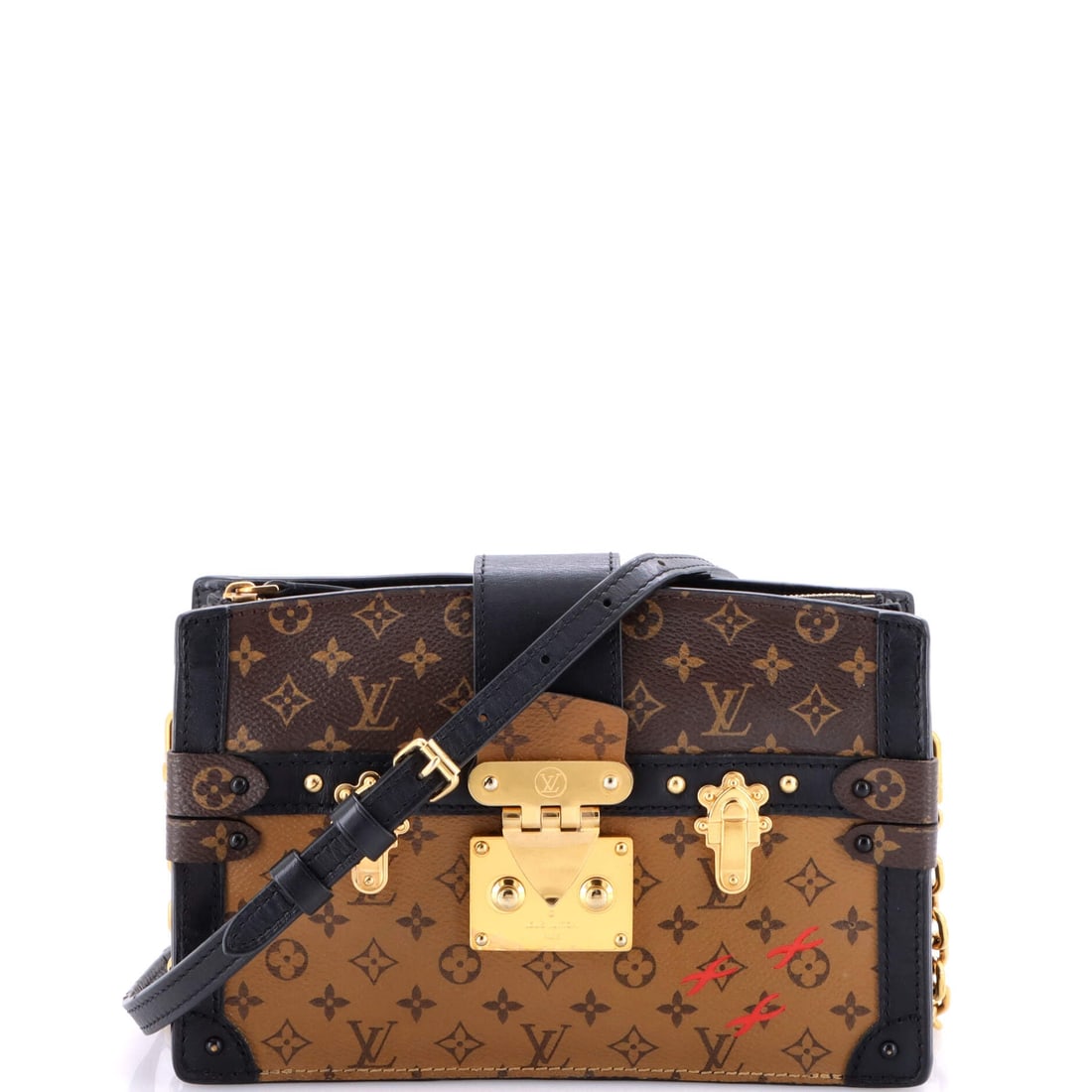 Louis Vuitton Trunk Clutch Reverse Monogram Canvas: Reverse Monogram is the canvas bidders single out on this model, an inverted layout that separates itself from the standard treatment at a glance. Format matters too, 8.5 in wide x 6 in high x 3 in