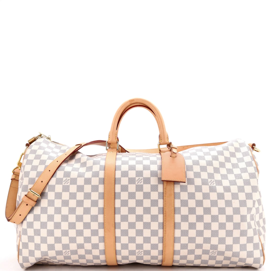 Louis Vuitton Keepall Bandouliere Bag Damier: Keepall collectors sort by size and canvas before anything else, and this is the full travel scale at 21 in wide, 11 in high and 9.5 in deep. Damier reads quieter than monogram across a panel that lar