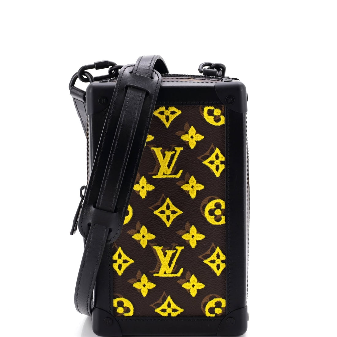 Louis Vuitton Vertical Soft Trunk Bag Monogram Tuffetage Canvas: Strap adjustment across 22-23 in is most of the point of this format, since the Vertical Soft Trunk is meant to hang high and stay out of the way. At 5 in wide x 8 in high x 3 in deep the trunk profil