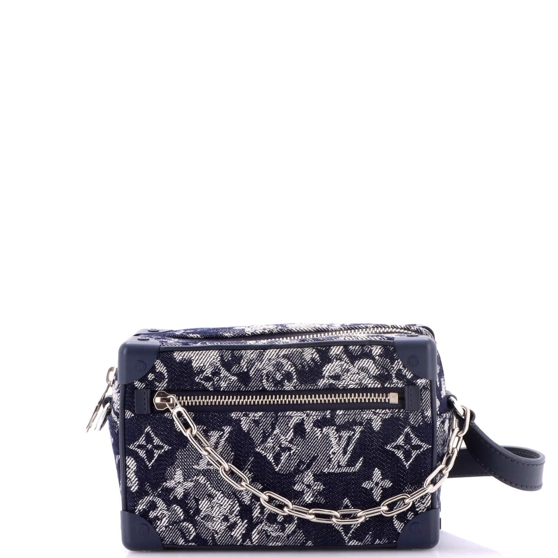Louis Vuitton Soft Trunk Bag Monogram Tapestry Canvas: Soft Trunk in Monogram Tapestry canvas, a textile version of the pattern rather than a printed one. The proportions stay small at 7 in wide, 5 in high and 3 in deep, and a 23 in strap drop wears it ac