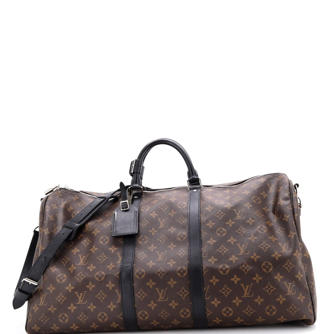 Louis Vuitton Keepall Bandouliere Bag Macassar Monogram Canvas: Keepall Bandouliere in Macassar Monogram canvas is the weekender that packs flat when empty and swallows a few days when full. At 21.5 in wide x 12 in high x 9 in deep it takes a complete change of cl