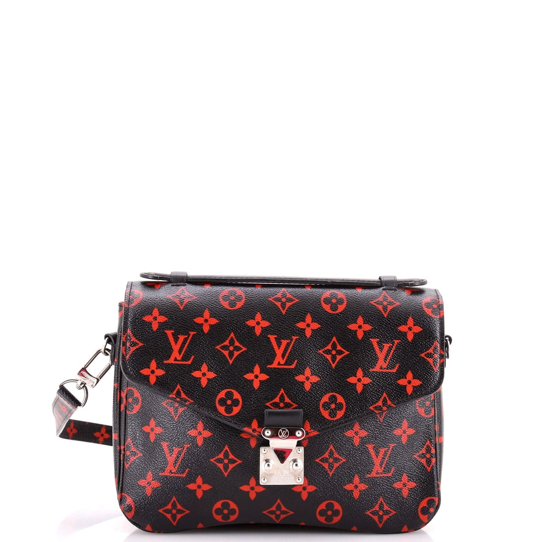 Louis Vuitton Pochette Metis Limited Edition Monogram Infrarouge: Designed to hold a day's essentials in order, the Pochette Metis stacks a front flap over separate compartments so cards, phone and keys each have a place. At 9 in wide x 7.5 in high x 3.5 in deep it 