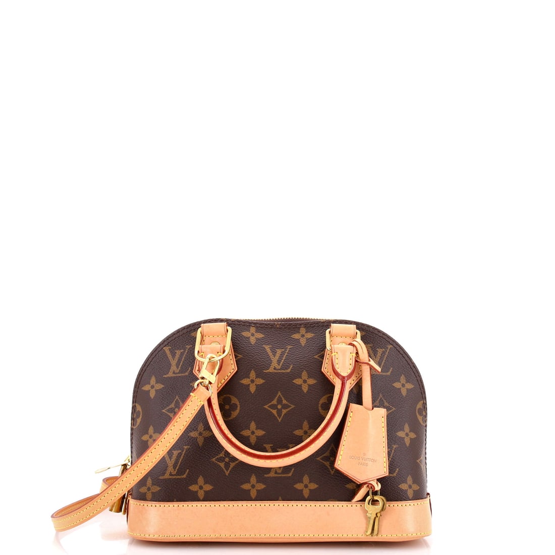 Louis Vuitton Alma Handbag Monogram Canvas: Buyers of Monogram canvas follow how the coated surface behaves above all else, because that coating is what lets a bag this small hold a formal line. Dimensions run 9 in wide x 7 in high x 4.5 in