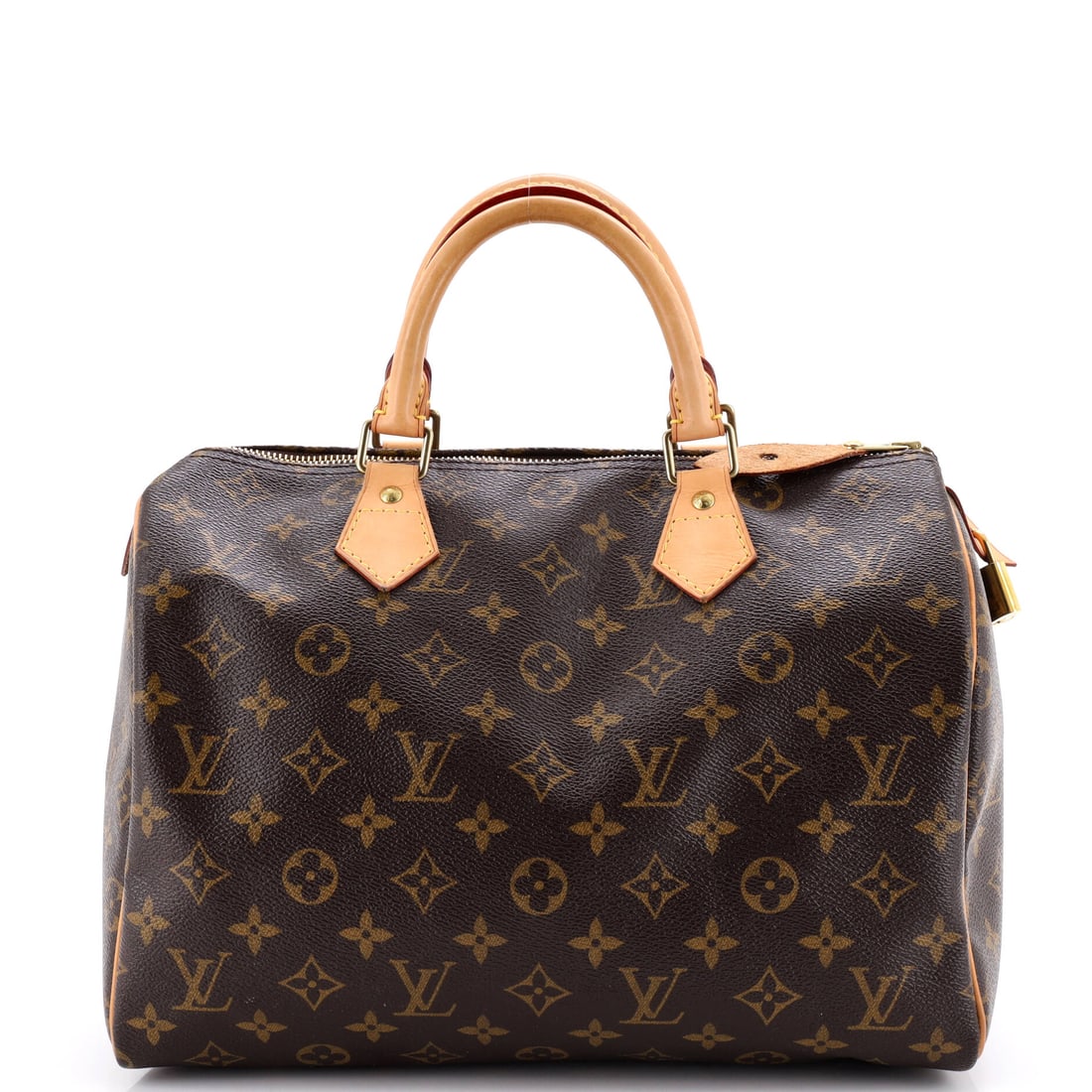 Louis Vuitton Speedy Handbag Monogram Canvas: Twin handles set close together at a 3.5 in drop are the Speedy's default carry, tight to the hand and quick to grab. Add the 23 in strap drop and the same 12 in wide x 8 in high x 7 in deep body work