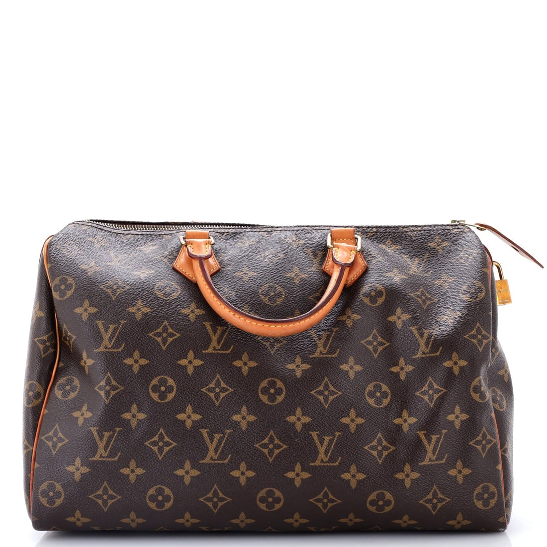 Louis Vuitton Speedy Handbag Monogram Canvas: Mid-size cuts are the ones the line's watchers chase hardest, and 14 in wide x 9 in high x 7 in deep lands squarely in that band. Room enough for a day, not so much that the bag looks slack when half 