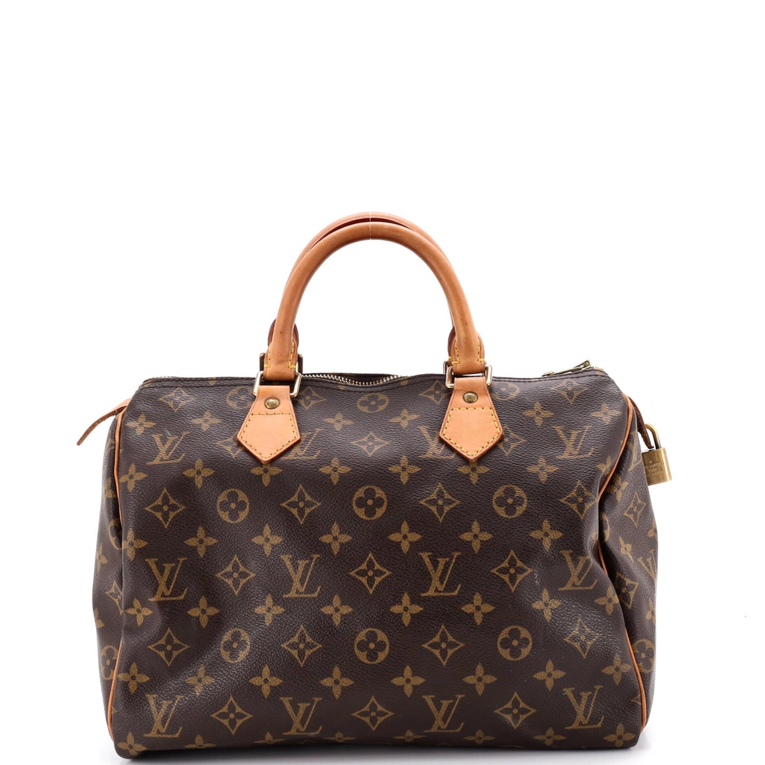 Louis Vuitton Speedy Handbag Monogram Canvas: Softness is functional on this model, since an unstructured Speedy folds down and travels inside other luggage between uses. Unfolded it measures 11.5 in wide x 8 in high x 7 in deep, a small cut that