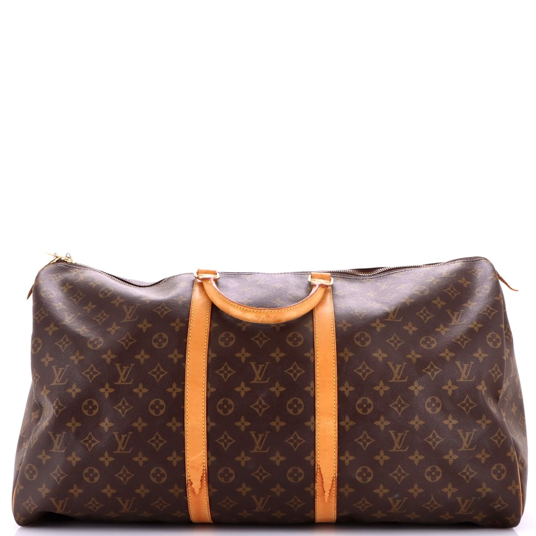 Louis Vuitton Keepall Bag Monogram Canvas: Canvas at this scale is a deliberate choice, since anything heavier would make a bag of these proportions unpleasant to lift. Measurements run 24 in wide x 13 in high x 10 in deep, the largest cut in 