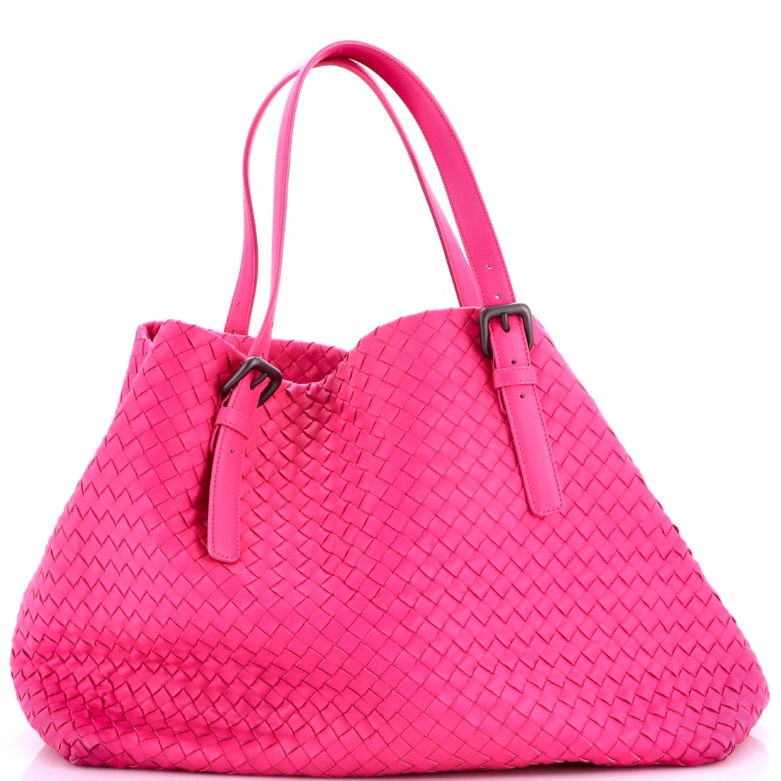 Bottega Veneta A-Shape Tote Intrecciato Nappa: Large totes justify themselves on capacity, and 18 in wide x 12 in high x 8 in deep puts this one in laptop-plus-gym territory. Woven nappa keeps the weight off, so the bag never feels heavy before an