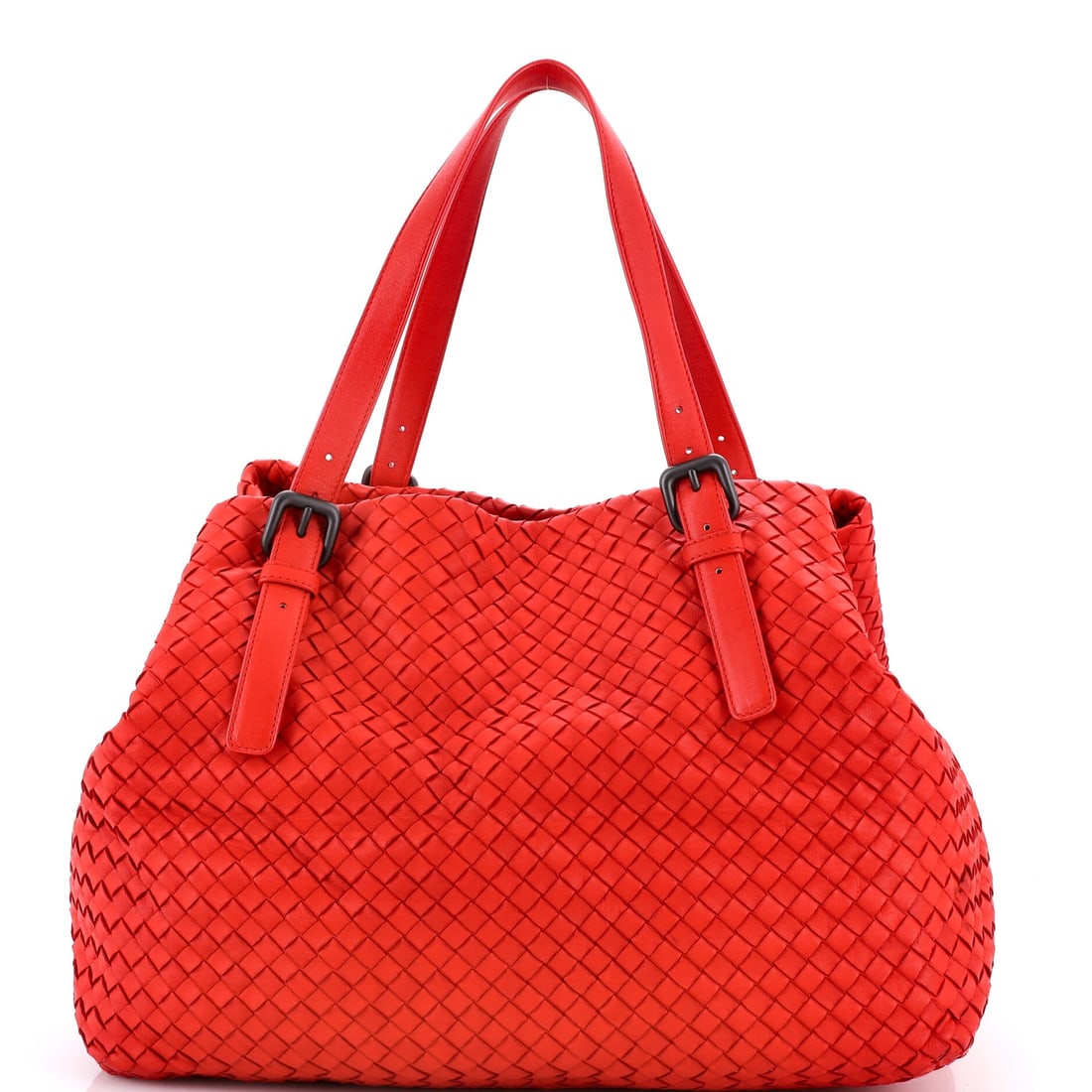 Bottega Veneta A-Shape Tote Intrecciato Nappa: A rotation built around one big bag needs that bag to stay quiet, and a logo-free Intrecciato tote at 15 in wide, 12 in high and 8 in deep does exactly that. Nappa leaves the woven panels soft to the