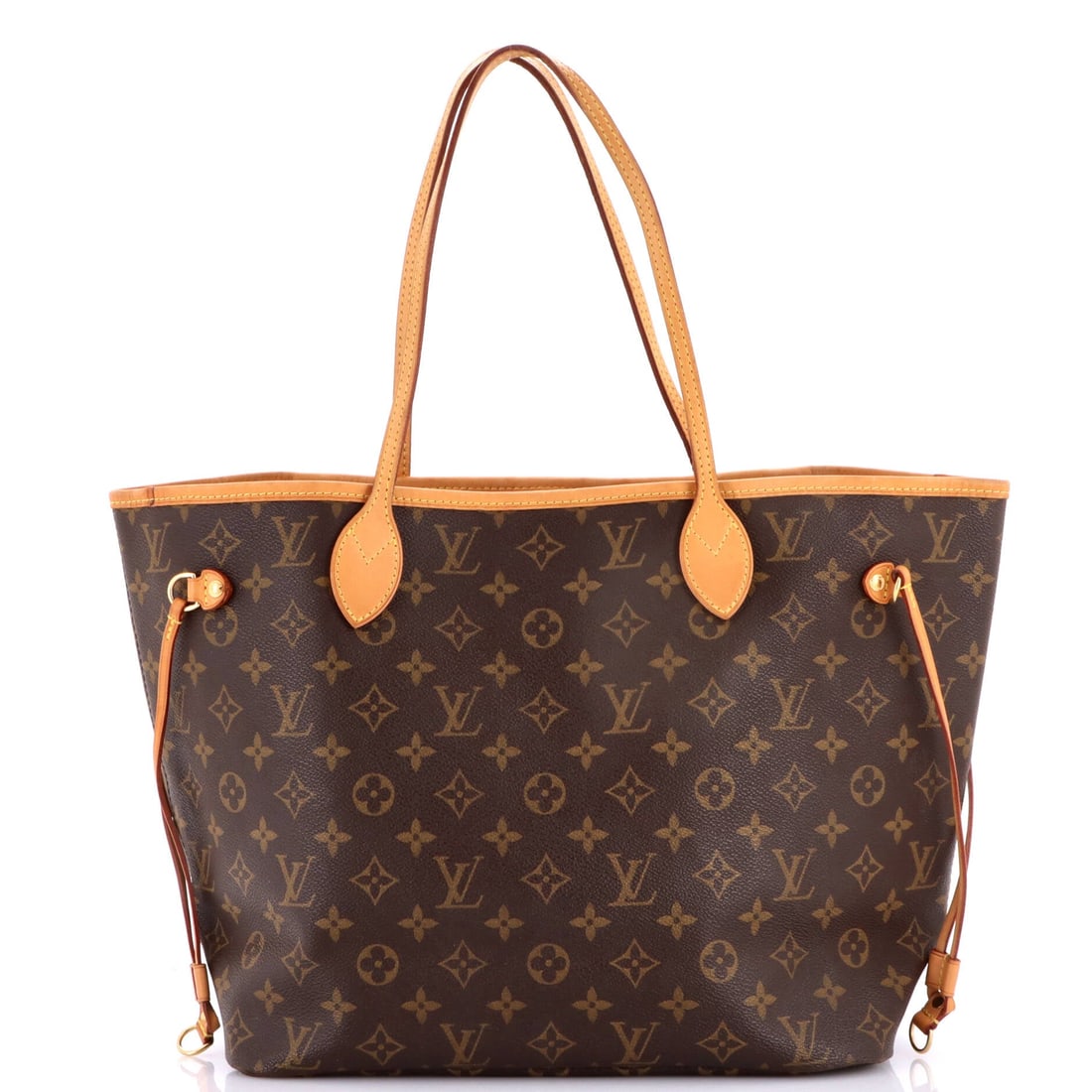 Louis Vuitton Neverfull Tote Monogram Canvas: Resale interest in the Neverfull follows the mid cut most closely, and this one lands there at 12.5 in wide x 11 in high x 7 in deep. Canvas walls stay upright when the bag is full, which is why the m