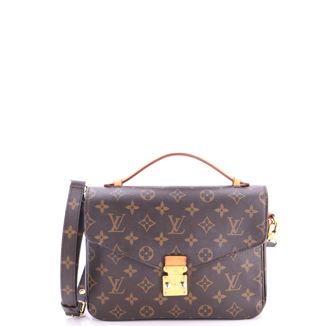 Louis Vuitton Pochette Metis Monogram Canvas: Volume is the surprise of the Pochette Metis, 10 in wide, 7 in high and 3 in deep in a footprint that still looks compact worn. Flap and lock hold the front closed while the rear pocket takes a phone.