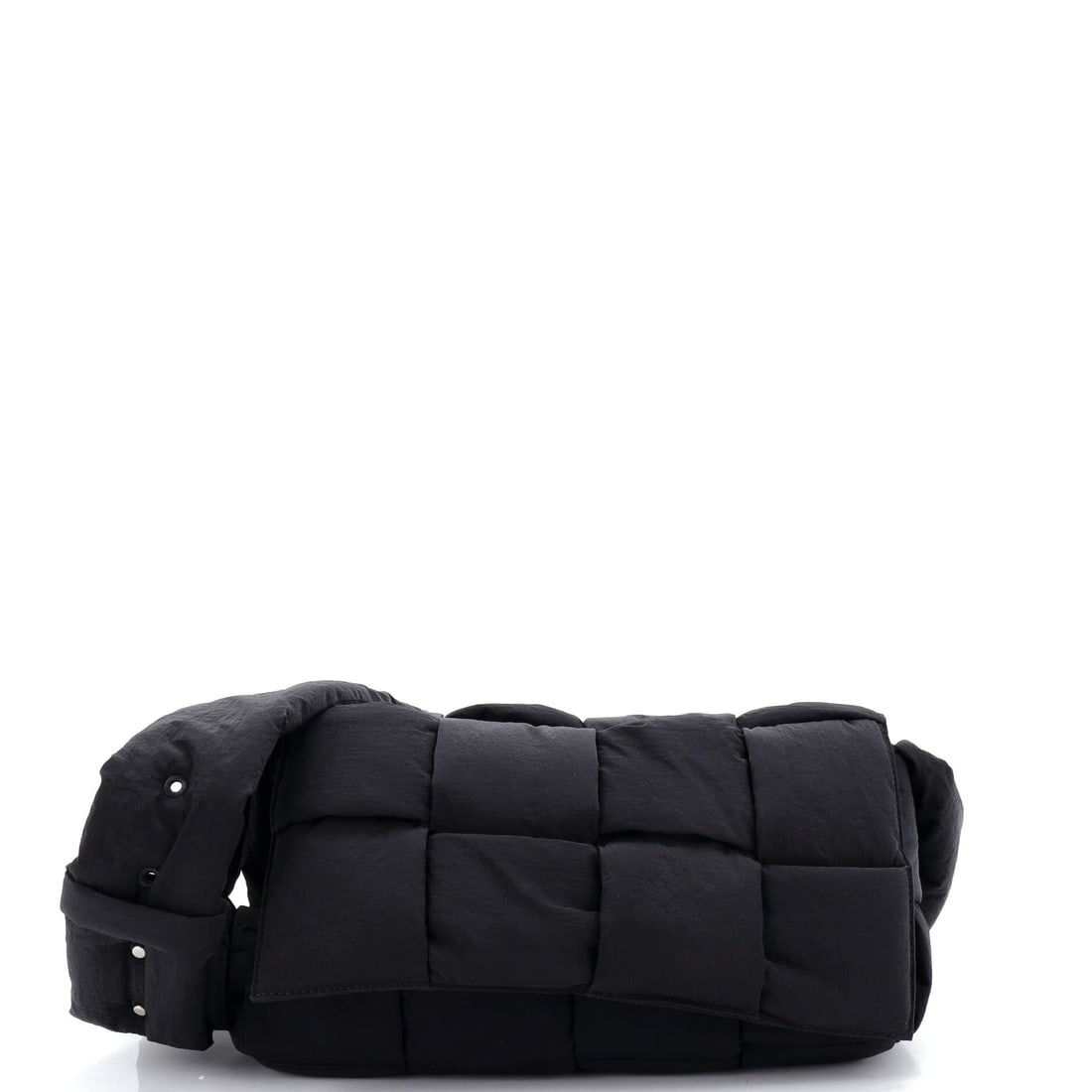 Bottega Veneta Padded Tech Cassette Crossbody Bag Intrecciato Nylon: Made for the stretch of a day when a bag should disappear, this Cassette moves Intrecciato into nylon and leaves the padded profile intact. It measures 12 in wide x 6 in high x 3 in deep with a 23 in 