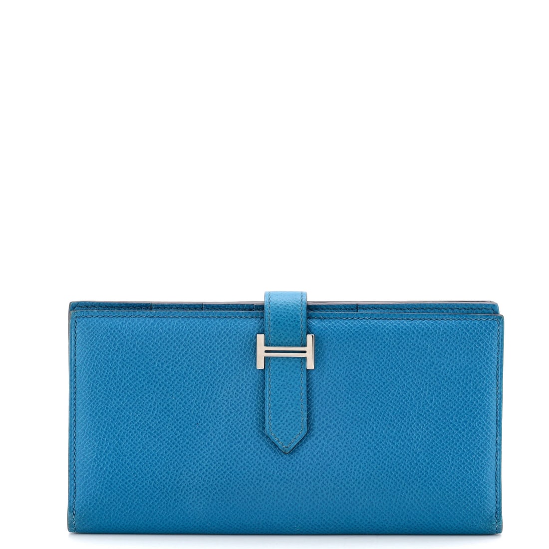 Hermes Bearn Wallet Epsom: Hermes closes the Bearn with an H-shaped tab, the single detail the wallet is known by. Epsom carries it well at 7 in wide x 4 in high x 1 in deep, a long fold that opens to full width. Offered as Gra