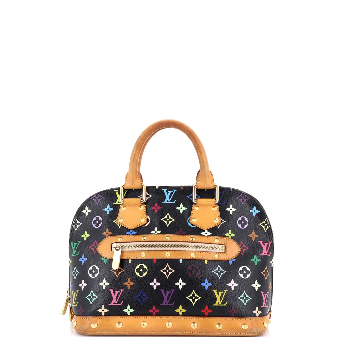 Louis Vuitton Alma Handbag Monogram Multicolor: Widened to 15 in across while holding 9 in of height and 6 in of depth, this Alma sits at the larger end of the range and the dome flattens accordingly. The Multicolor print gets more room to run at t