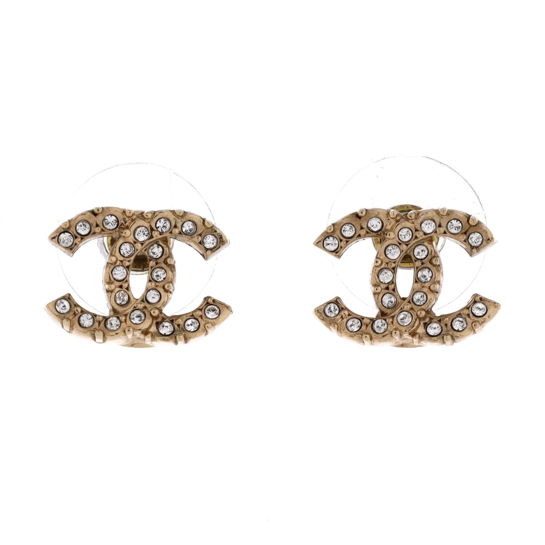 Chanel CC Stud Earrings Metal with Crystals (1 of 3)