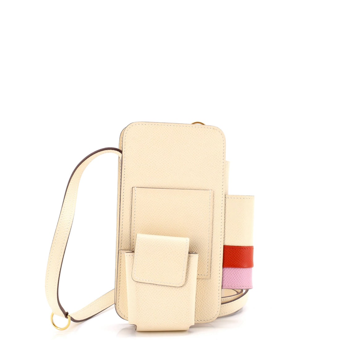 Hermes Hermesway Phone Case Crossbody Bag Epsom: A single Epsom panel front and back, a strap and no more: the Hermesway keeps its design to the minimum the object needs. It runs 3.5 in wide with 6.5 in of height and 1 in of depth, on a strap drop