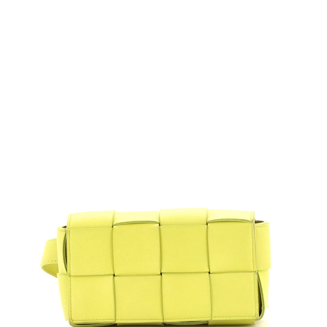 Bottega Veneta Cassette Belt Bag Maxi Intrecciato Leather: Hard-edged and shallow, the belt-bag Cassette keeps a block outline that the padding never rounds off. Dimensions sit at 7.5 in wide, 4 in high and 2.5 in deep, with a 7-14 in strap drop that shifts i